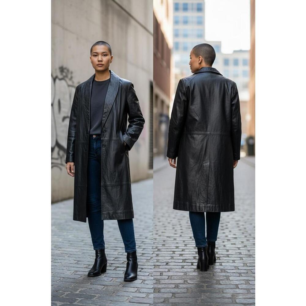 Jacqueline Ferrar Genuine Leather Trench Coat‎ Black Matrix Style | Villain Era